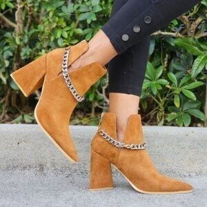 Women's Suede Tan Block Heel Chelsea Boots